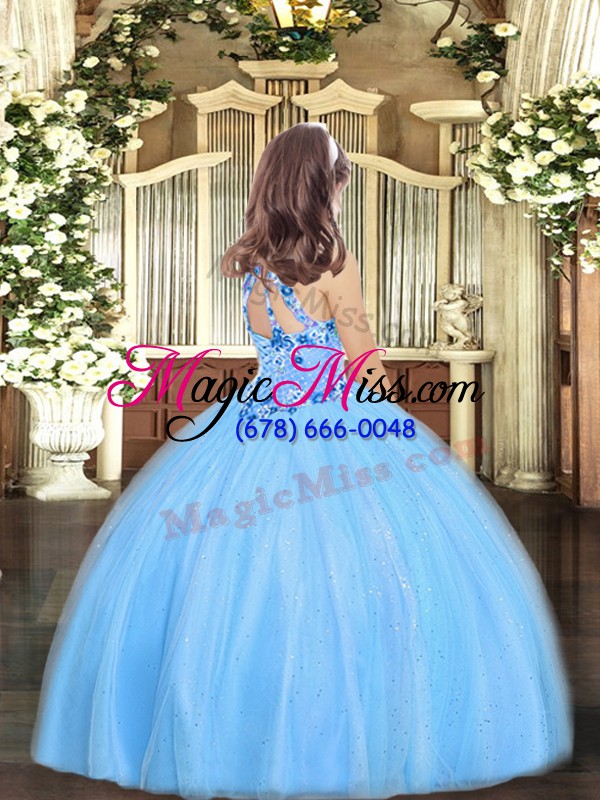 wholesale beauteous blue pageant dress toddler party and sweet 16 and wedding party with appliques halter top sleeveless lace up