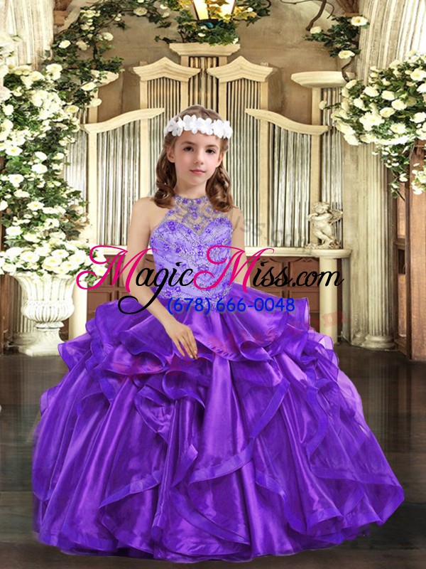wholesale purple sleeveless organza lace up girls pageant dresses for party and quinceanera and wedding party