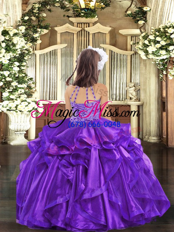 wholesale purple sleeveless organza lace up girls pageant dresses for party and quinceanera and wedding party