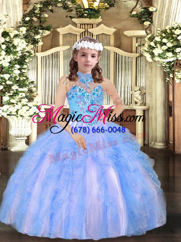 wholesale blue sleeveless tulle lace up pageant dress for teens for party and wedding party