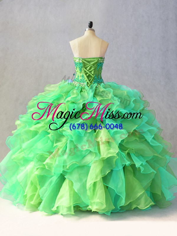 wholesale colorful floor length multi-color 15th birthday dress organza sleeveless beading and ruffles