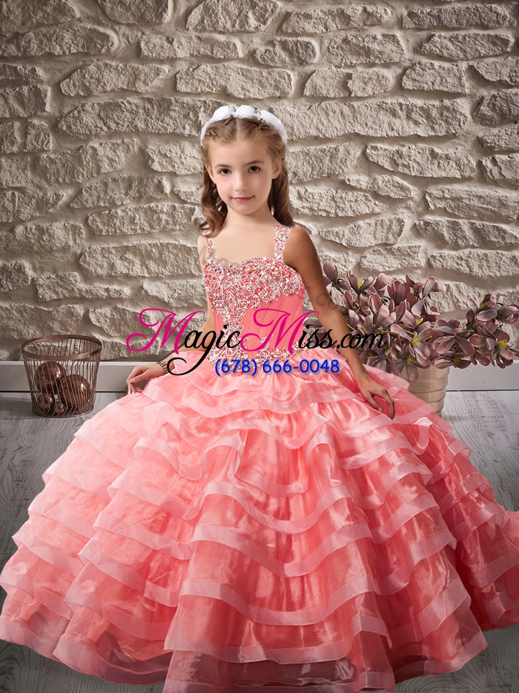 wholesale stunning organza child pageant dress brush train and beading and ruffled layers