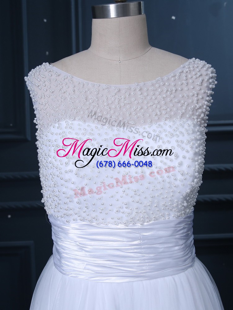 wholesale luxurious scoop sleeveless bridal gown beading and lace white tulle