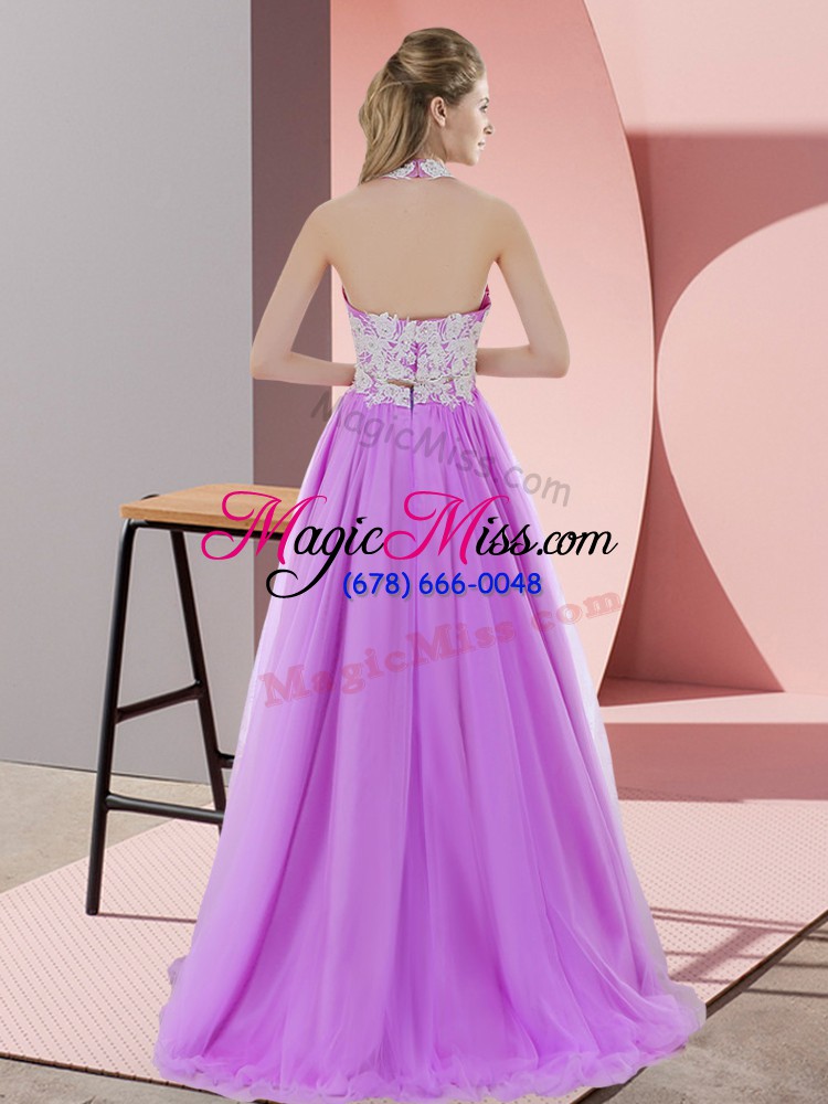 wholesale lavender two pieces halter top sleeveless tulle floor length zipper lace bridesmaid dresses