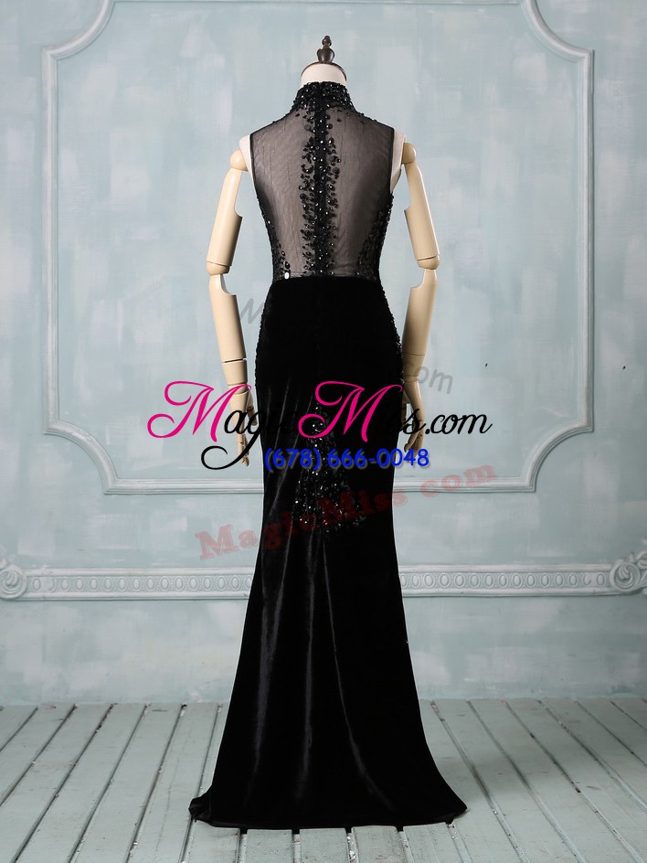 wholesale zipper formal evening gowns black for prom and party and military ball with beading brush train