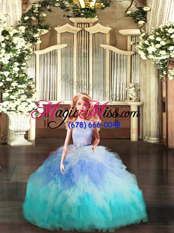 wholesale multi-color backless high-neck ruffles quinceanera dress tulle sleeveless