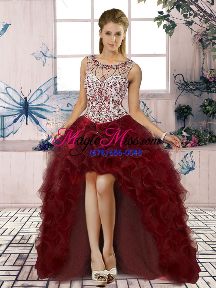 wholesale shining scoop sleeveless organza quinceanera dresses beading and ruffles lace up