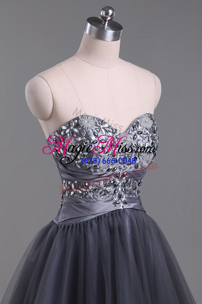 wholesale mini length zipper cocktail dresses grey for prom and party and military ball with beading