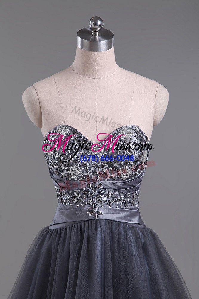 wholesale mini length zipper cocktail dresses grey for prom and party and military ball with beading
