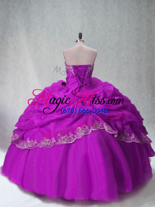 wholesale smart sleeveless floor length beading and appliques lace up quince ball gowns with fuchsia