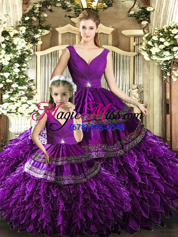 wholesale sleeveless backless floor length beading and embroidery and ruffles quince ball gowns