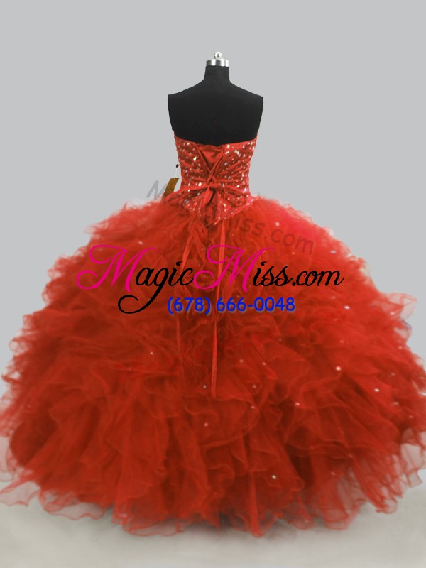 wholesale low price sweetheart sleeveless tulle quinceanera dresses beading and ruffles lace up