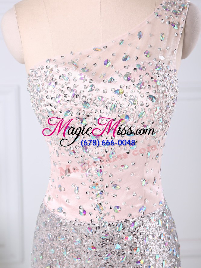 wholesale one shoulder sleeveless side zipper prom dresses pink satin