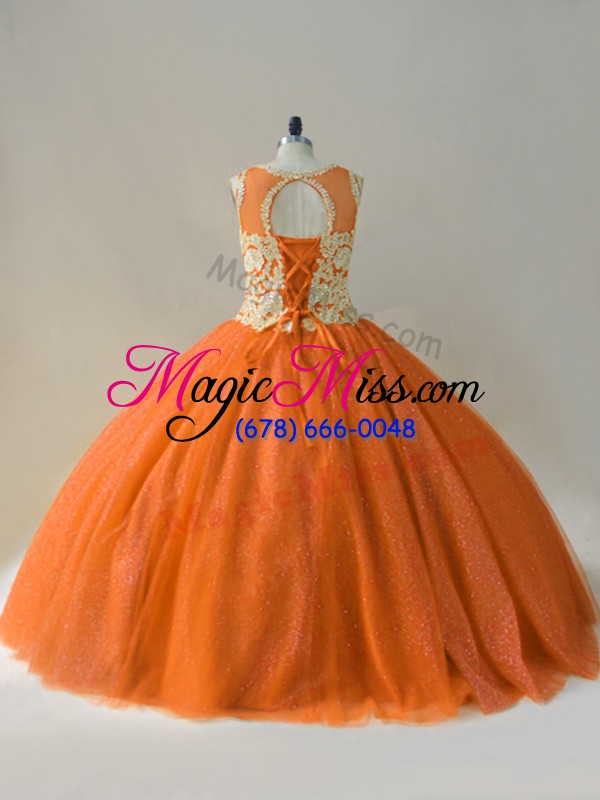 wholesale unique orange ball gowns tulle scoop sleeveless beading and appliques floor length lace up sweet 16 dresses