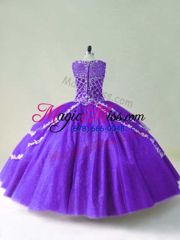 wholesale admirable purple ball gowns beading and appliques 15 quinceanera dress zipper tulle sleeveless floor length