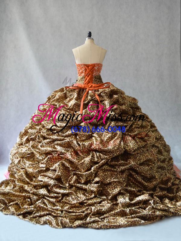 wholesale orange sleeveless beading and pick ups lace up 15 quinceanera dress