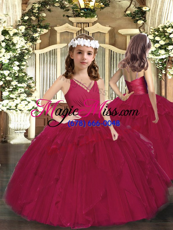 wholesale stylish burgundy sleeveless floor length ruching lace up quinceanera gowns