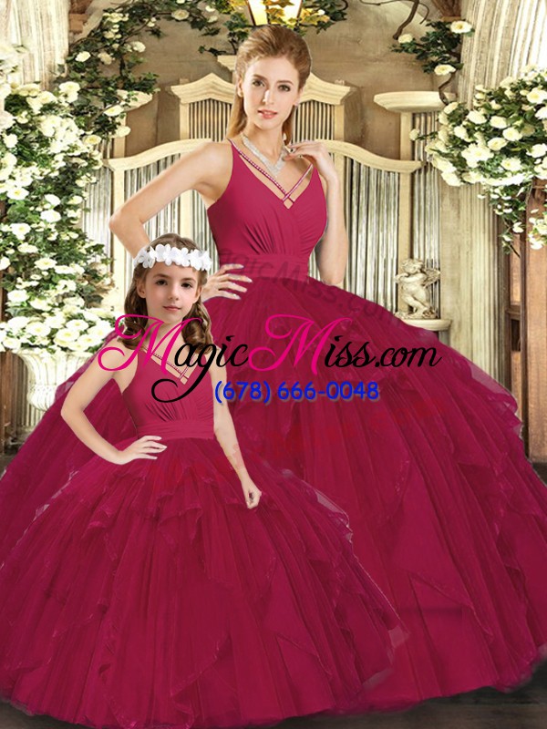 wholesale stylish burgundy sleeveless floor length ruching lace up quinceanera gowns