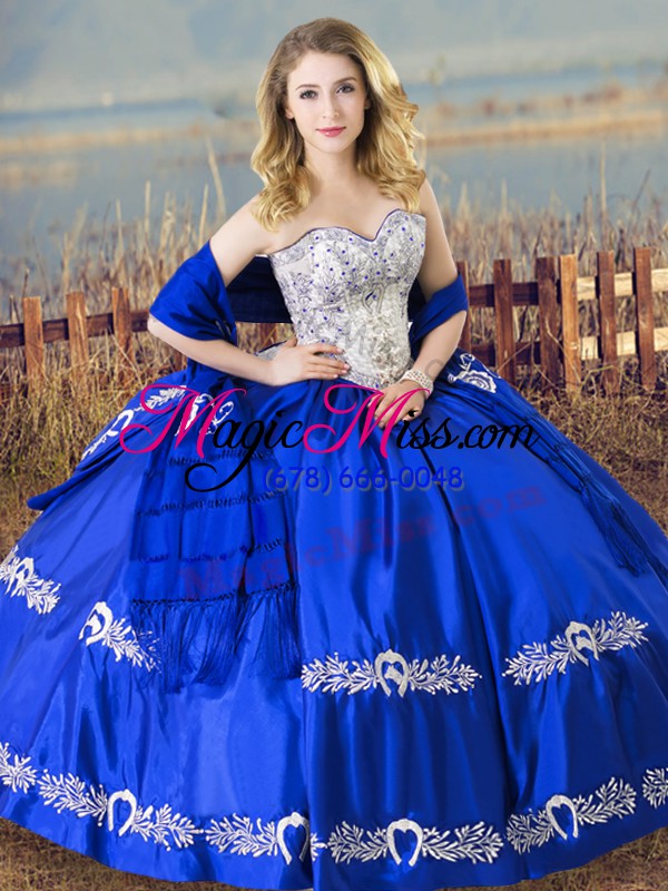 wholesale flirting floor length royal blue ball gown prom dress sweetheart sleeveless lace up