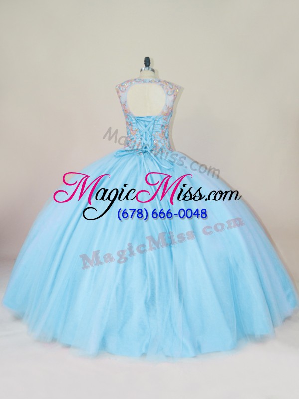 wholesale customized blue sleeveless beading floor length quinceanera gowns