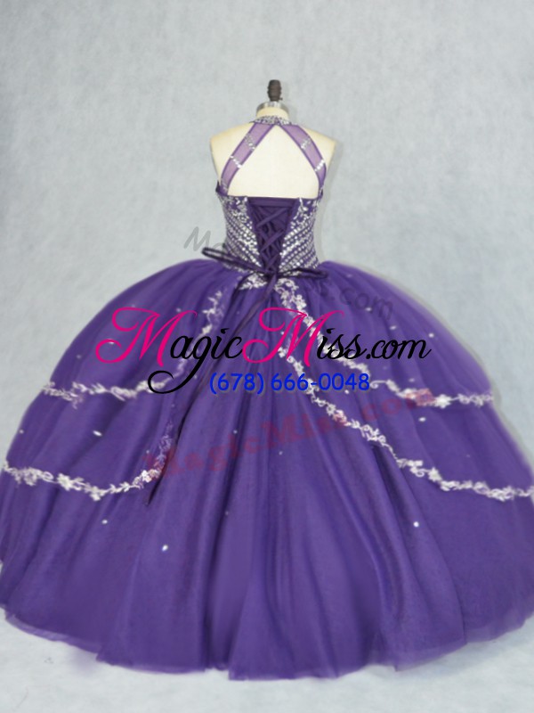 wholesale admirable purple sweet 16 dresses sweet 16 and quinceanera with beading halter top sleeveless lace up