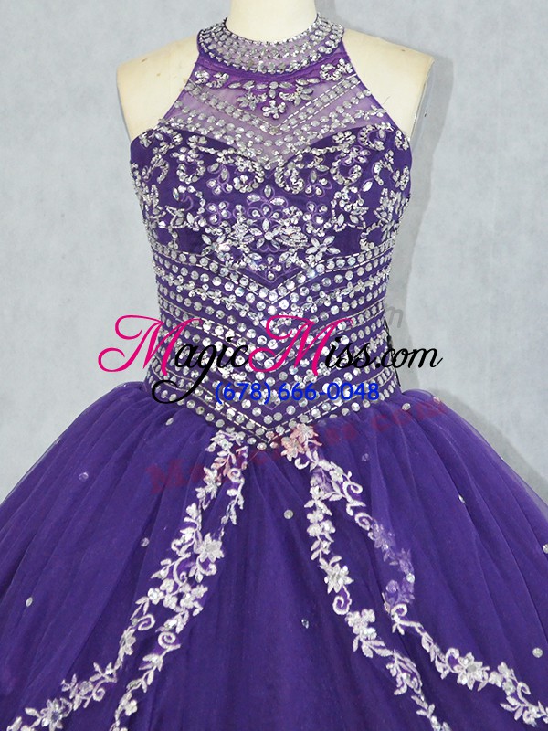 wholesale admirable purple sweet 16 dresses sweet 16 and quinceanera with beading halter top sleeveless lace up