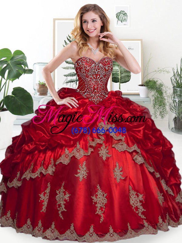 wholesale floor length lace up quinceanera dress wine red for sweet 16 and quinceanera with beading and appliques and pick ups