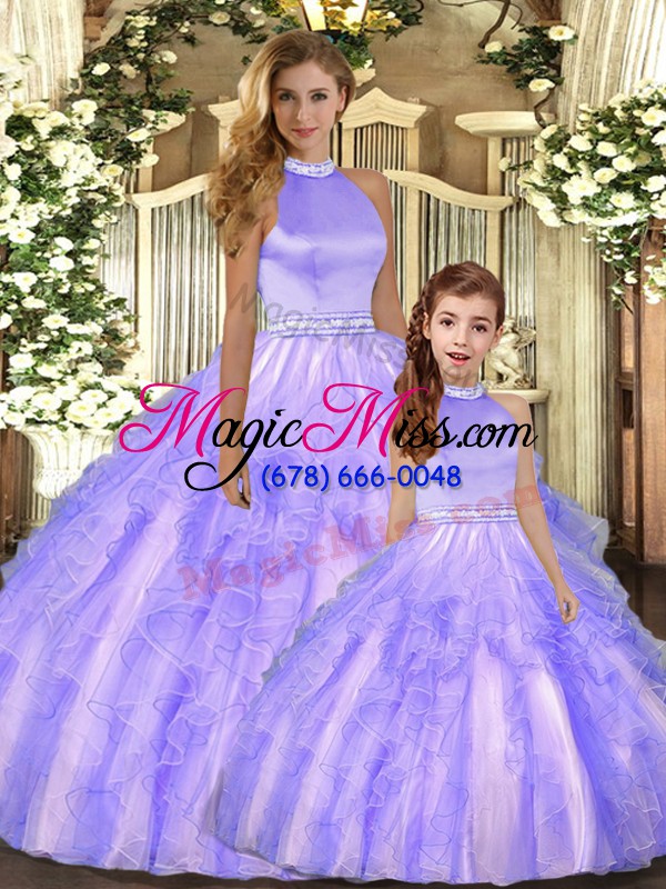 wholesale lavender sleeveless floor length beading and ruffles backless sweet 16 dresses