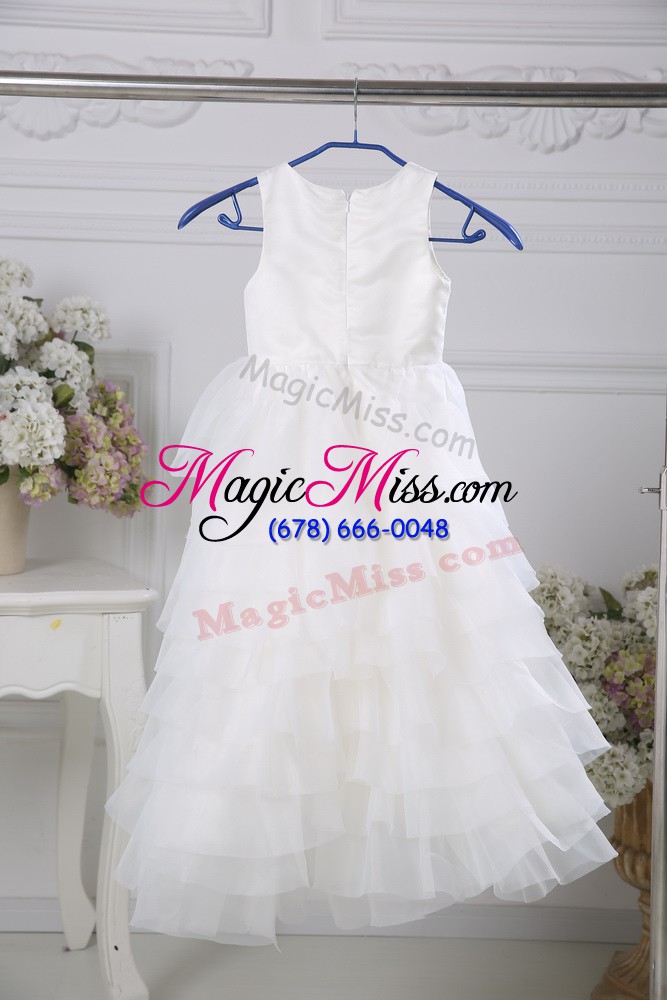 wholesale high end white sleeveless floor length ruffled layers zipper flower girl dresses