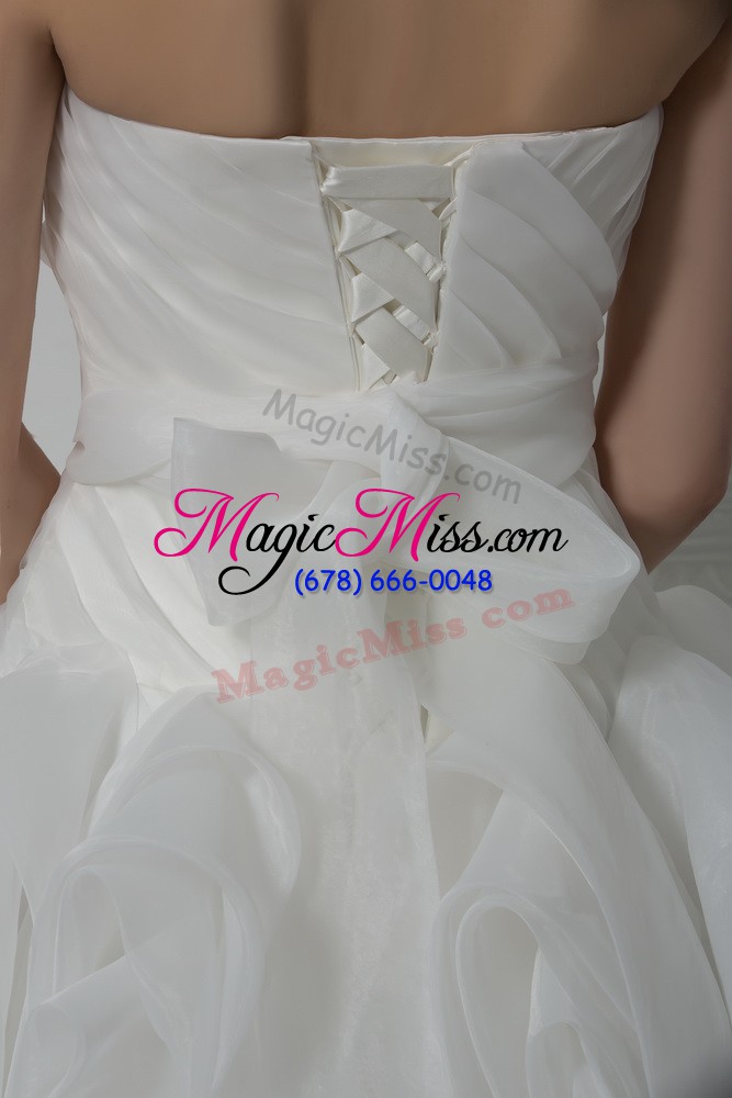 wholesale admirable lace up wedding dresses white for wedding party with belt brush train