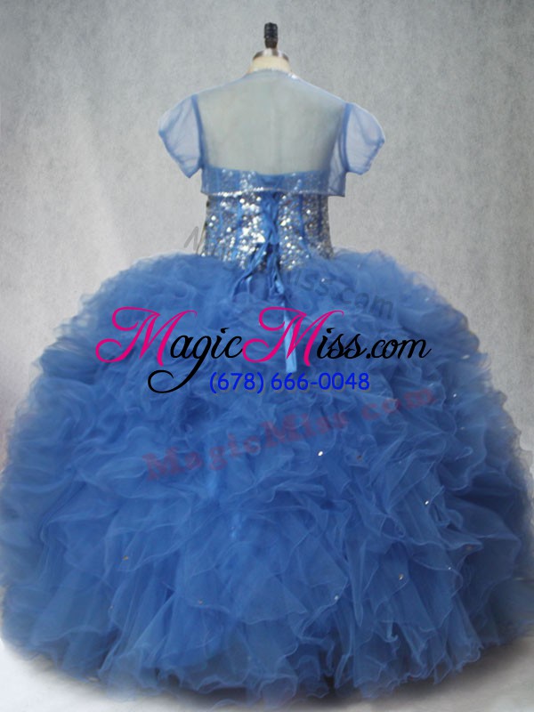 wholesale sweetheart sleeveless lace up quinceanera gown blue tulle