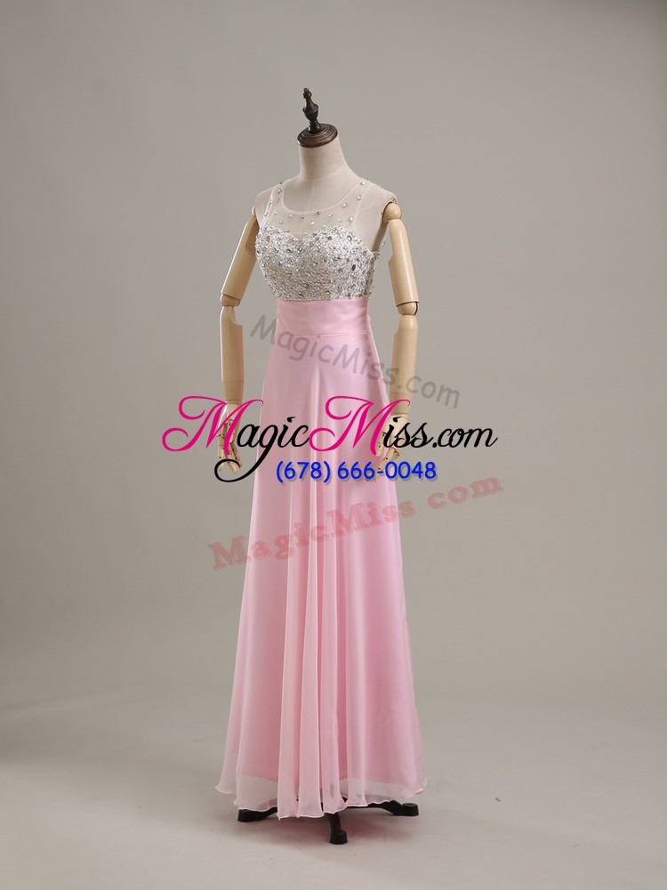 wholesale baby pink scoop side zipper beading prom gown sleeveless