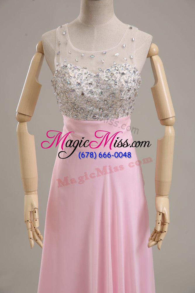 wholesale baby pink scoop side zipper beading prom gown sleeveless