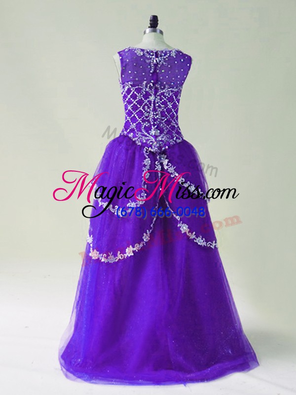 wholesale purple a-line beading and appliques homecoming dress zipper tulle sleeveless high low