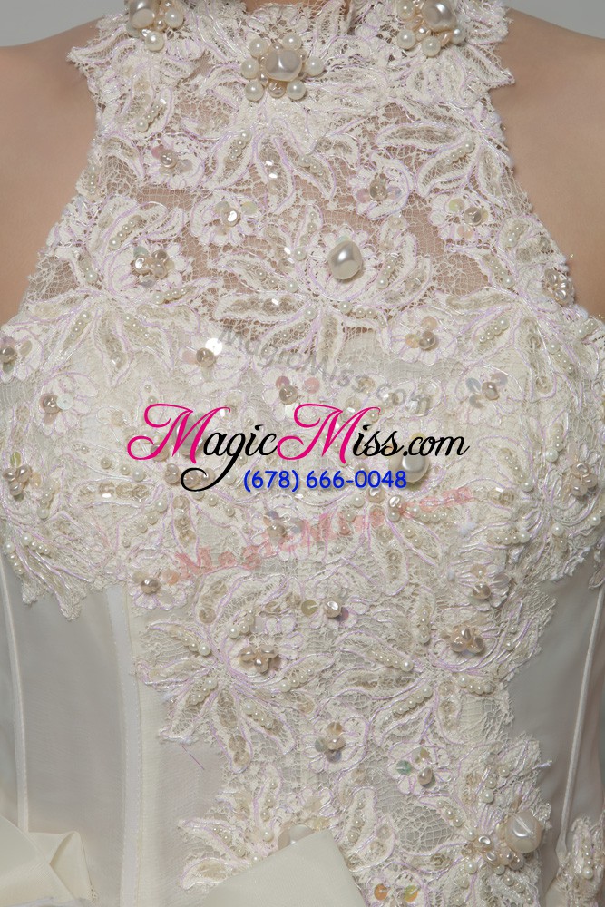 wholesale excellent organza sleeveless wedding gown court train and beading and lace and hand made flower