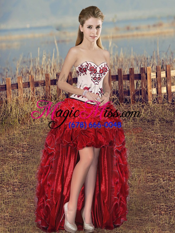 wholesale sophisticated sleeveless lace up floor length embroidery and ruffles and bowknot sweet 16 quinceanera dress