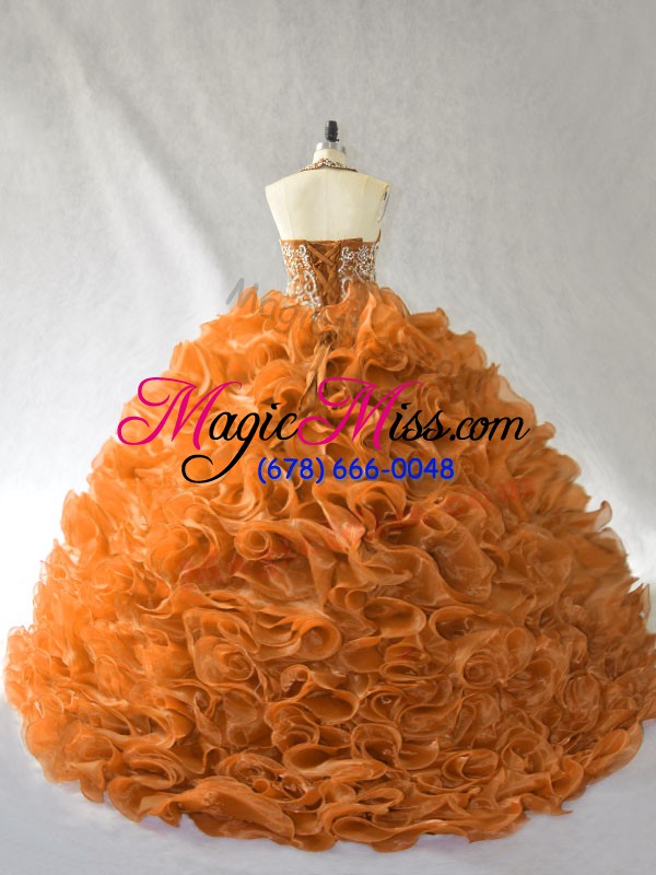 wholesale orange and brown ball gowns beading and ruffles quinceanera gown lace up organza sleeveless