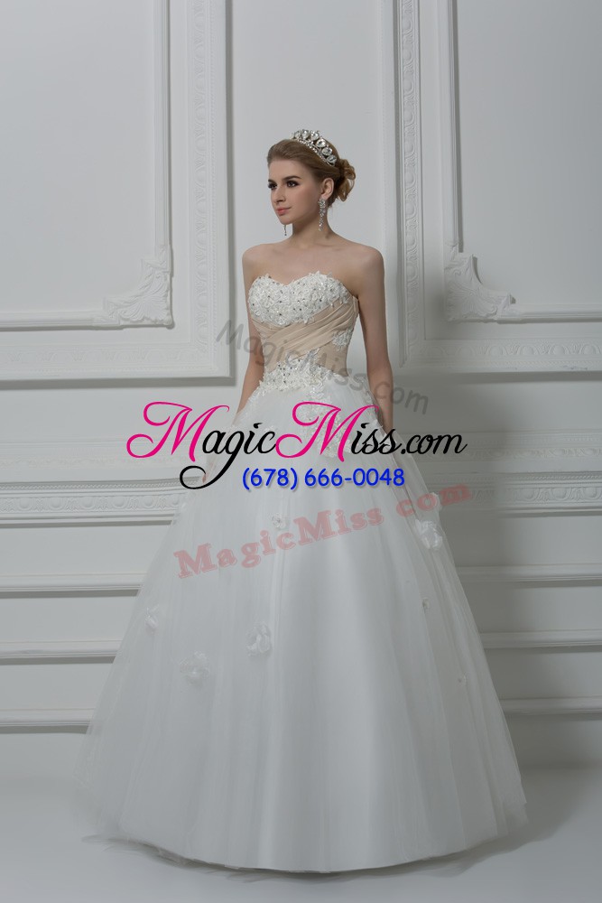 wholesale white ball gowns beading and appliques wedding dresses lace up tulle sleeveless floor length