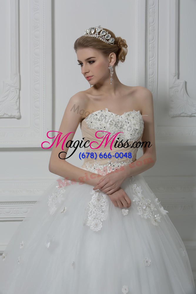 wholesale white ball gowns beading and appliques wedding dresses lace up tulle sleeveless floor length