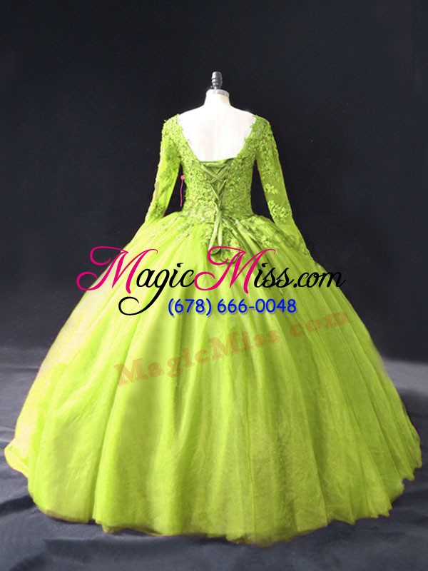 wholesale yellow green v-neck lace up lace and appliques quinceanera gowns long sleeves