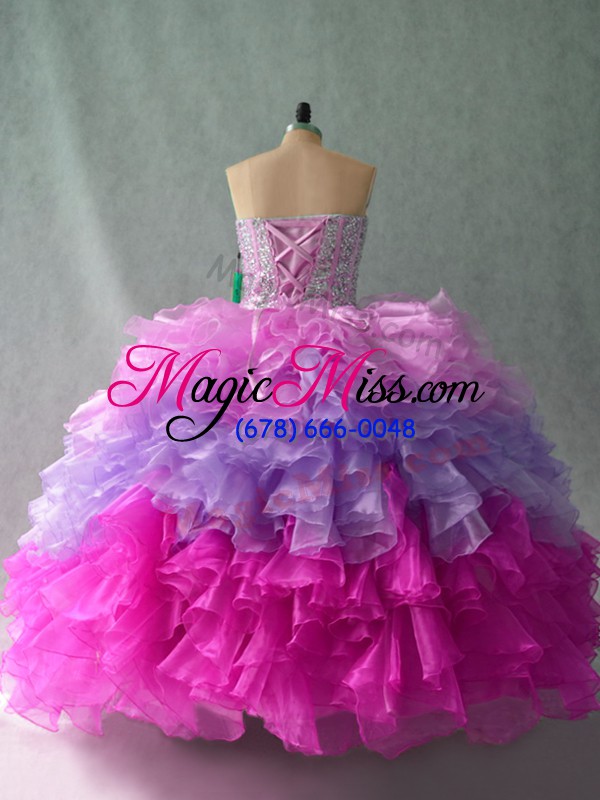 wholesale pretty multi-color sleeveless floor length beading and ruffles lace up 15 quinceanera dress
