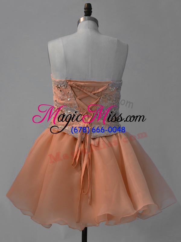 wholesale superior mini length orange prom dresses organza sleeveless beading
