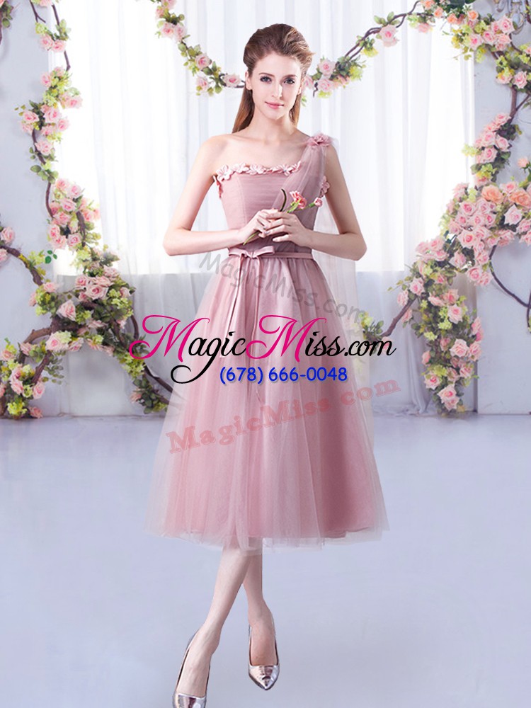 wholesale pink sleeveless tulle lace up bridesmaid dresses for wedding party