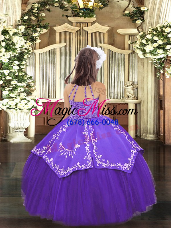wholesale latest royal blue lace up little girls pageant dress beading and appliques sleeveless floor length