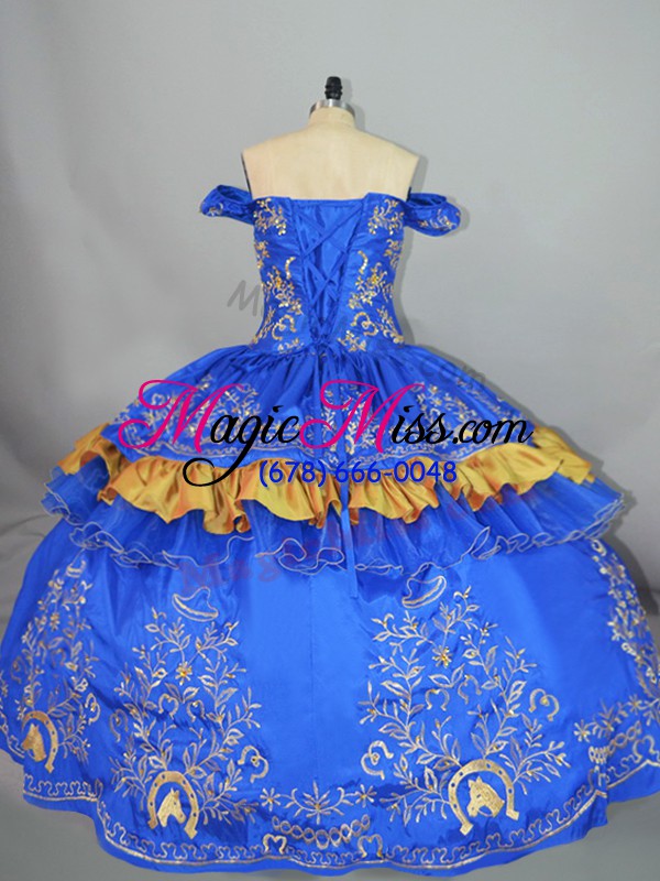 wholesale decent floor length lace up sweet 16 dress blue for sweet 16 and quinceanera with embroidery