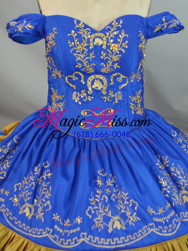 wholesale decent floor length lace up sweet 16 dress blue for sweet 16 and quinceanera with embroidery