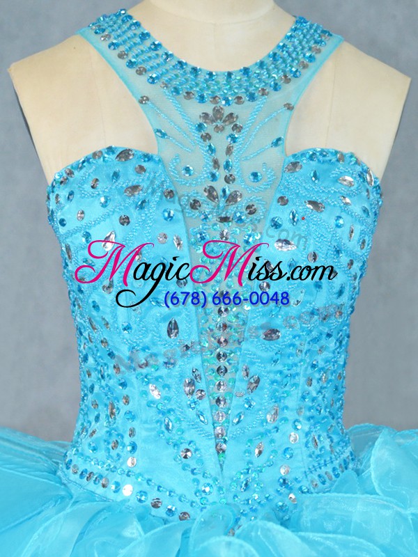 wholesale flirting floor length baby blue quinceanera gown scoop sleeveless zipper