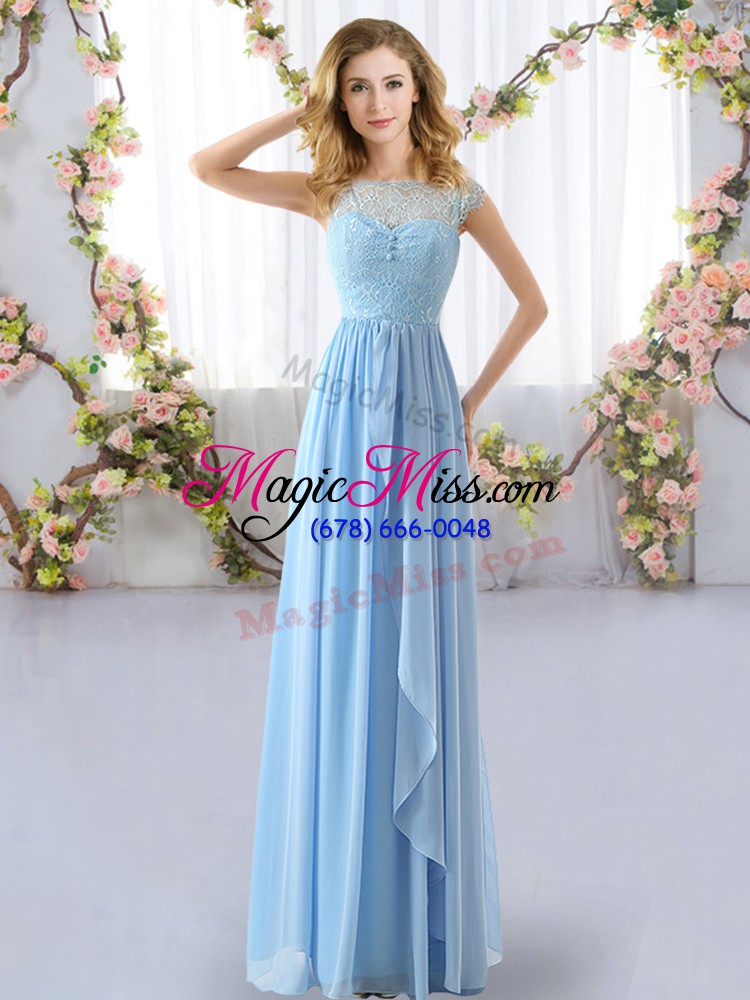 wholesale top selling light blue scoop side zipper lace and belt wedding guest dresses cap sleeves