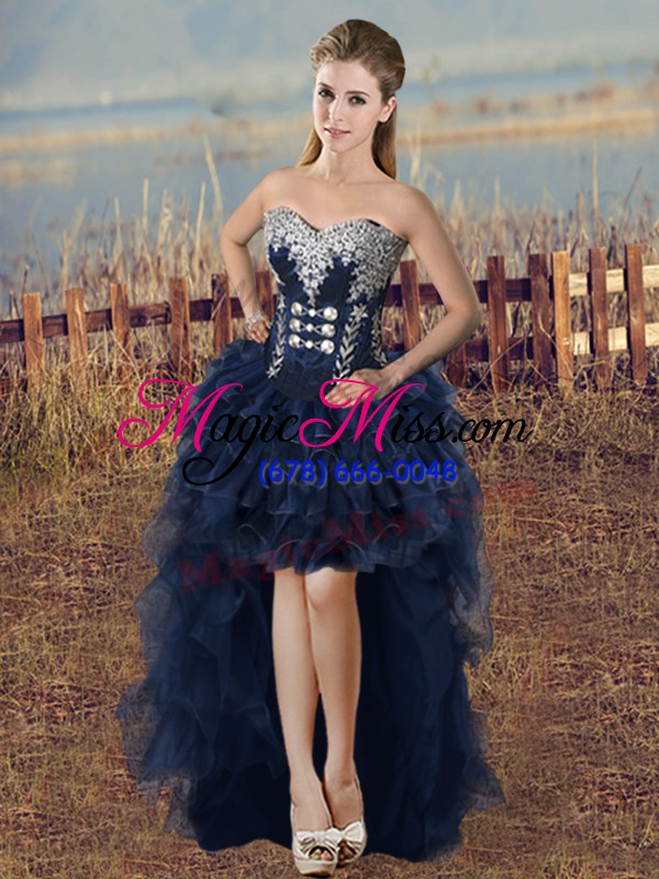 wholesale floor length ball gowns sleeveless navy blue quinceanera gown lace up