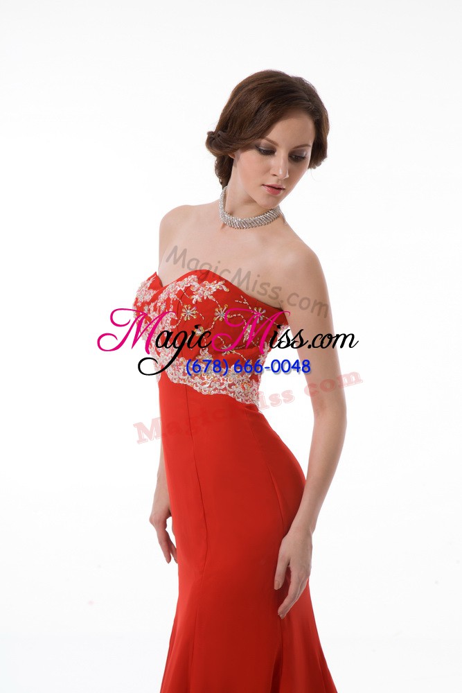wholesale unique brush train mermaid prom evening gown red sweetheart chiffon sleeveless zipper